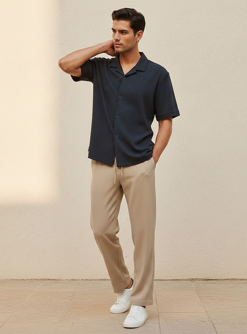 Splash Iconic Regular Fit Camp Collar Textured Short Sleeves Shirt-men-clothing-shirts-image-3