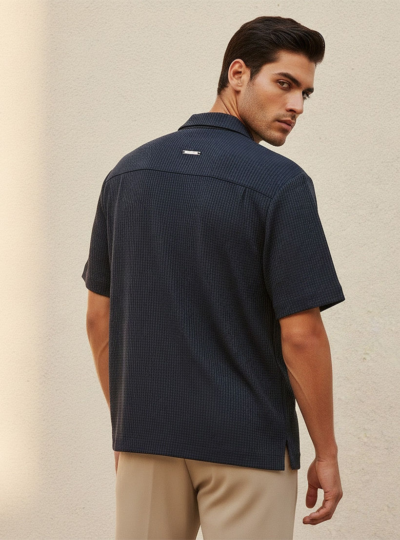 Splash Iconic Regular Fit Camp Collar Textured Short Sleeves Shirt-men-clothing-shirts-image-4