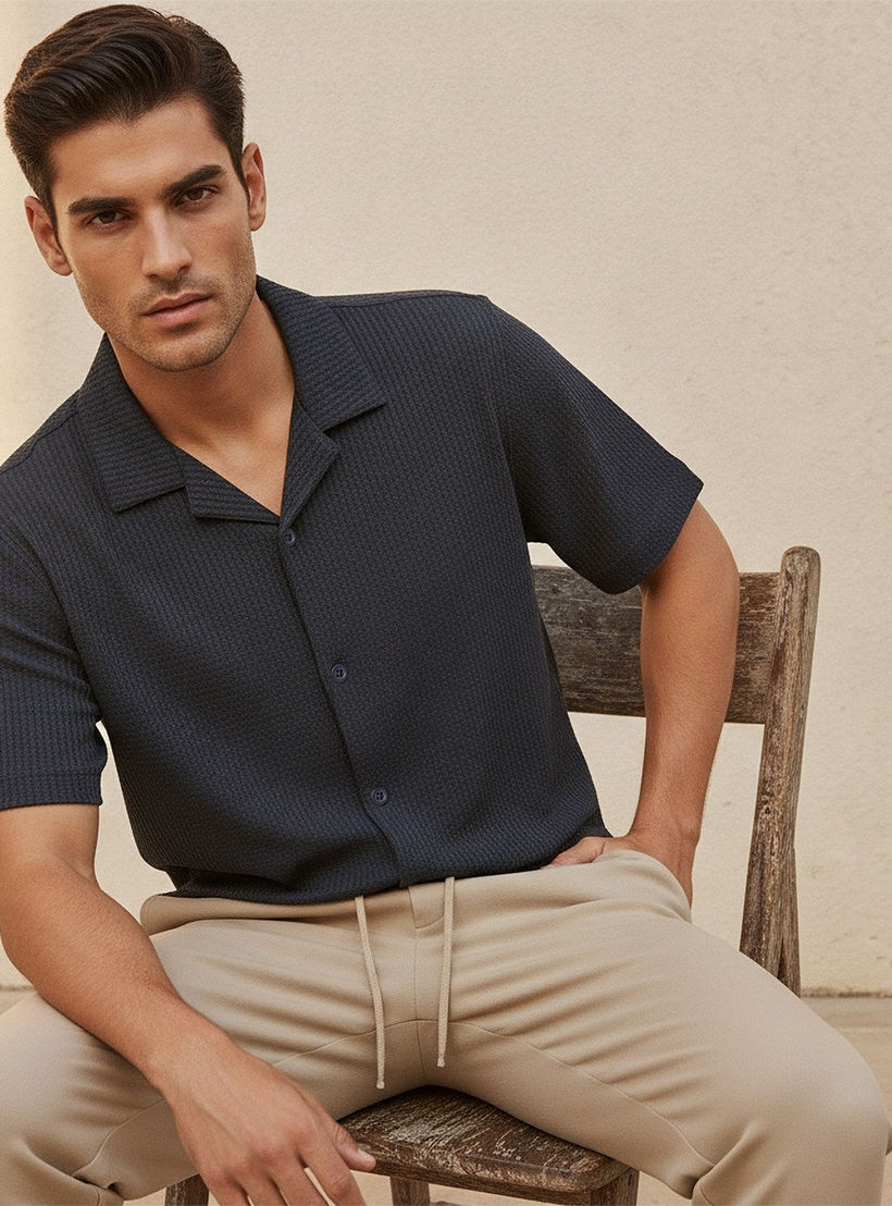 Splash Iconic Regular Fit Camp Collar Textured Short Sleeves Shirt-men-clothing-shirts-image-5