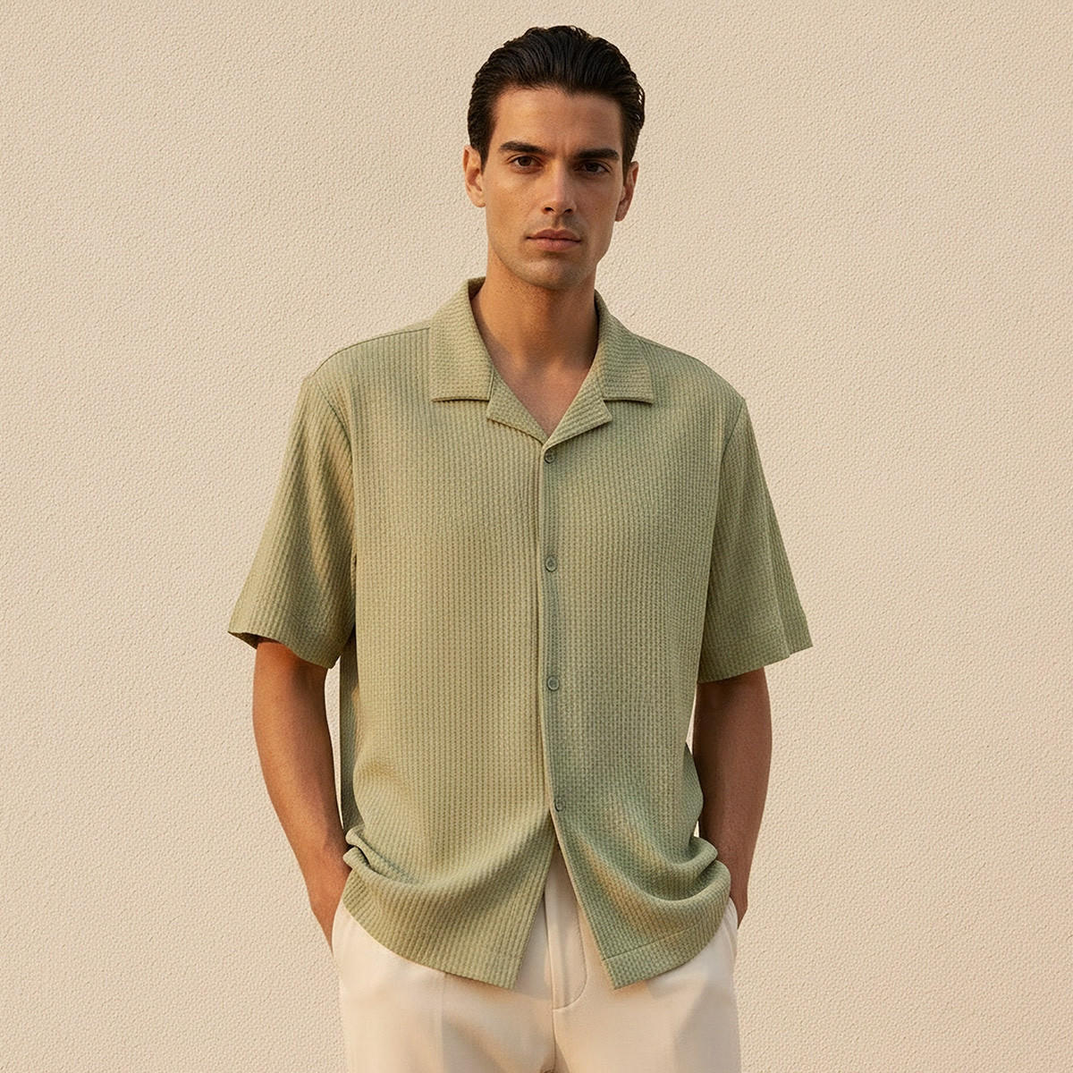 Splash Iconic Regular Fit Camp Collar Textured Short Sleeves Shirt-men-clothing-shirts-image-1