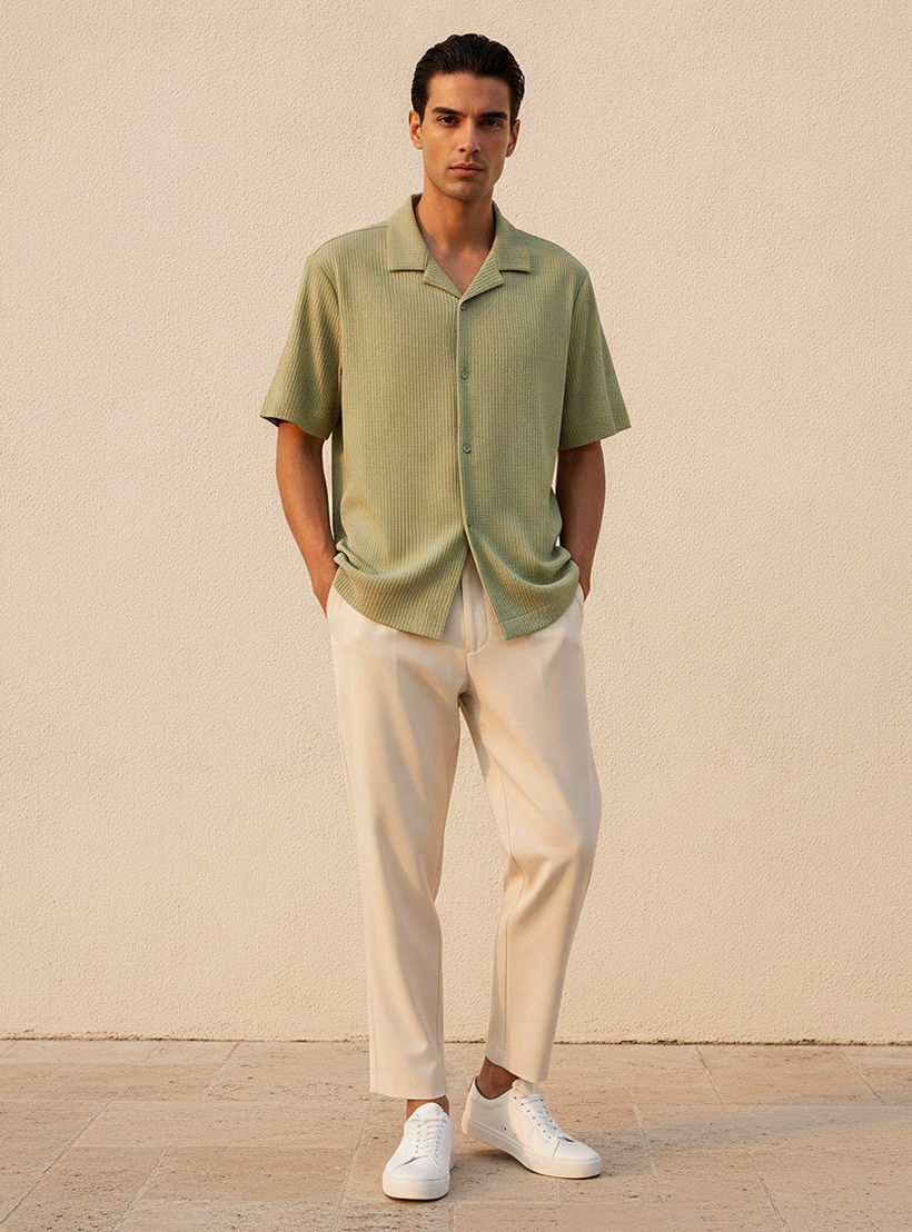 Splash Iconic Regular Fit Camp Collar Textured Short Sleeves Shirt-men-clothing-shirts-image-3