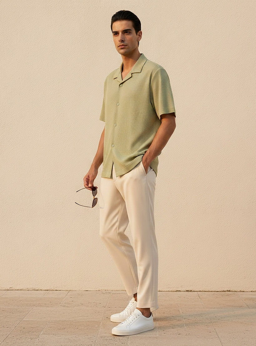 Splash Iconic Regular Fit Camp Collar Textured Short Sleeves Shirt-men-clothing-shirts-image-5