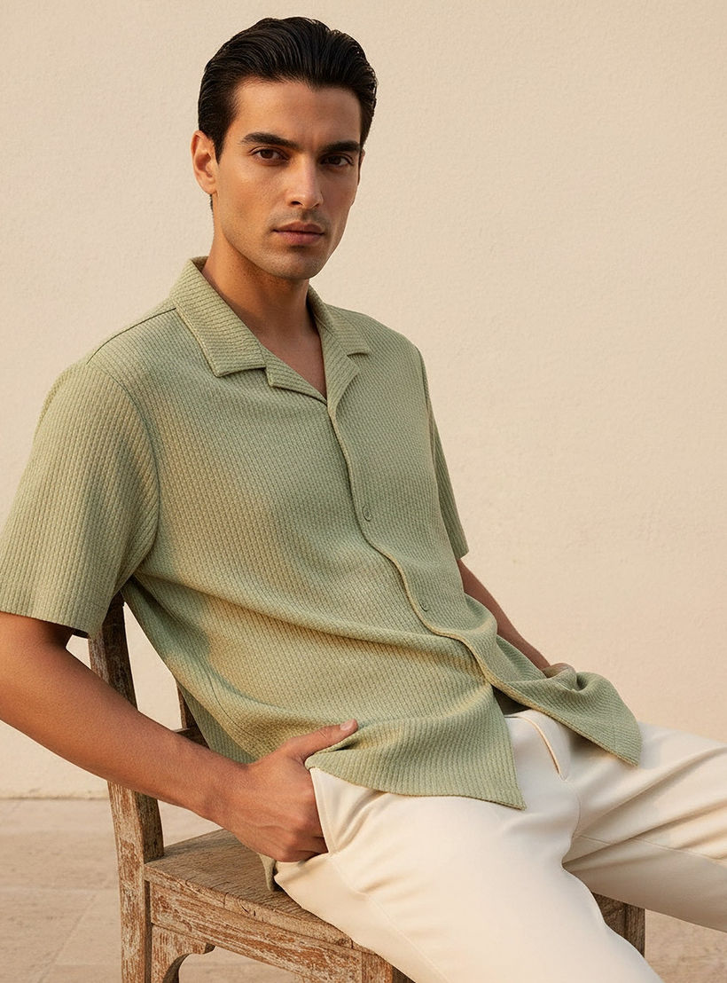 Splash Iconic Regular Fit Camp Collar Textured Short Sleeves Shirt-men-clothing-shirts-image-6
