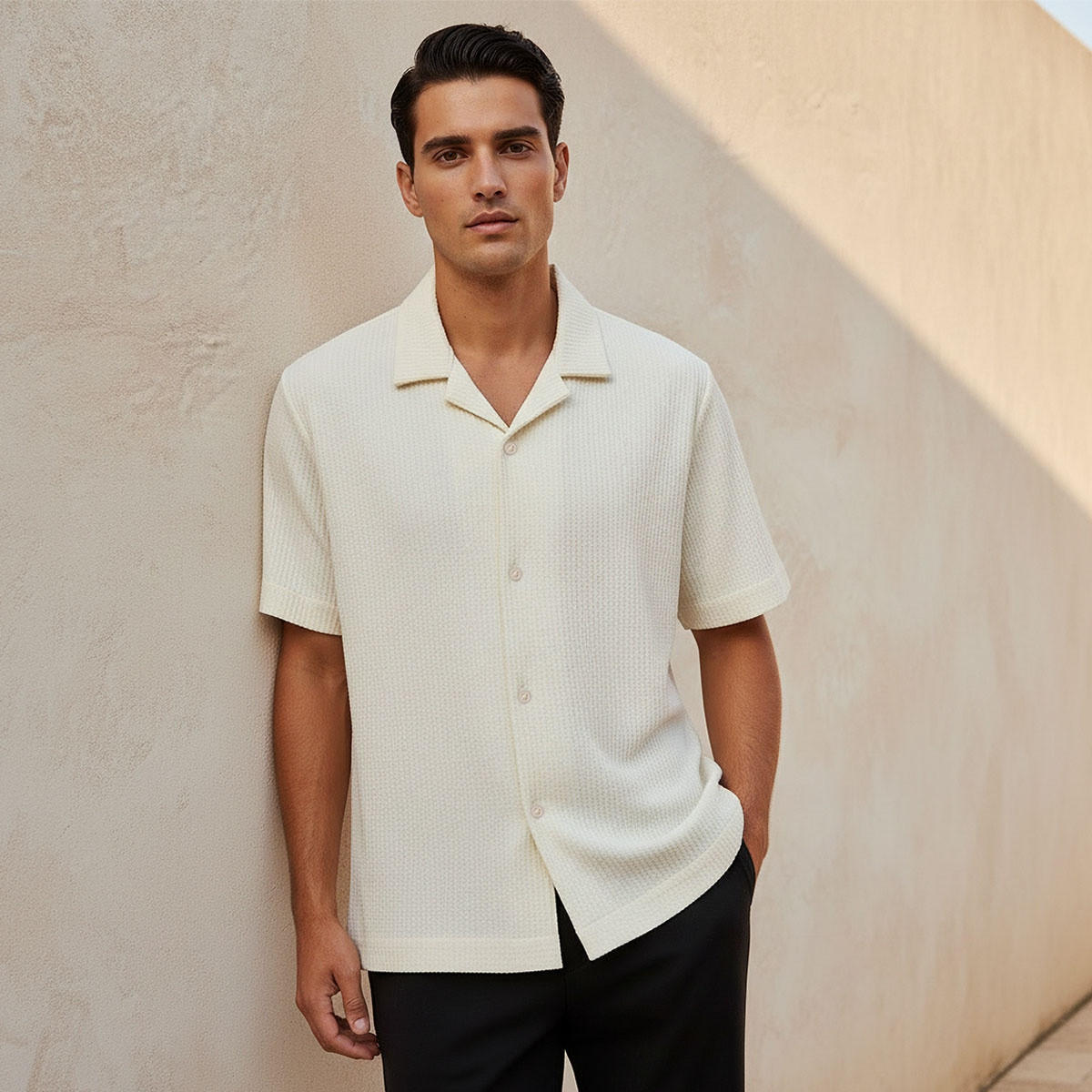 Splash Iconic Regular Fit Camp Collar Textured Short Sleeves Shirt-men-clothing-shirts-image-1