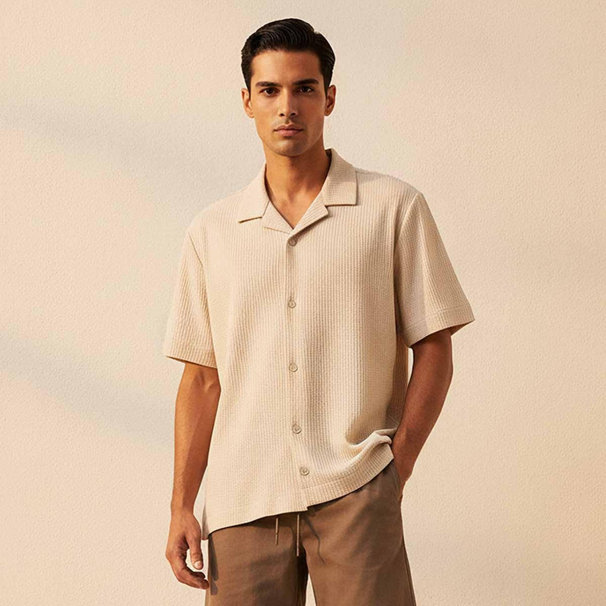 Splash Iconic Regular Fit Camp Collar Textured Short Sleeves Shirt-men-clothing-shirts-image-1