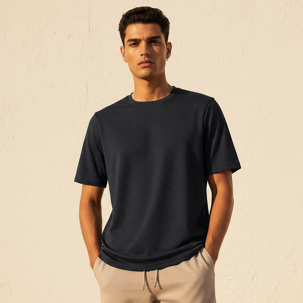 Iconic Men Regular Fit Crew Neck Short Sleeves Textured T-shirt-men-clothing-tshirtsandpolos-tshirts-image-1
