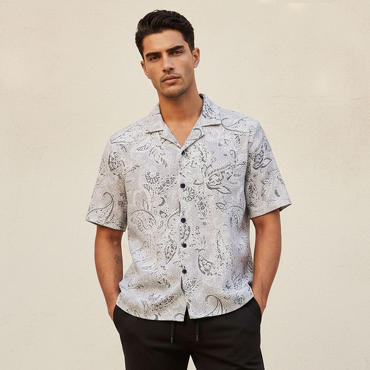 Splash Iconic Regular Fit Collared Popcorn Print Short Sleeves Shirt-men-clothing-shirts-image-1