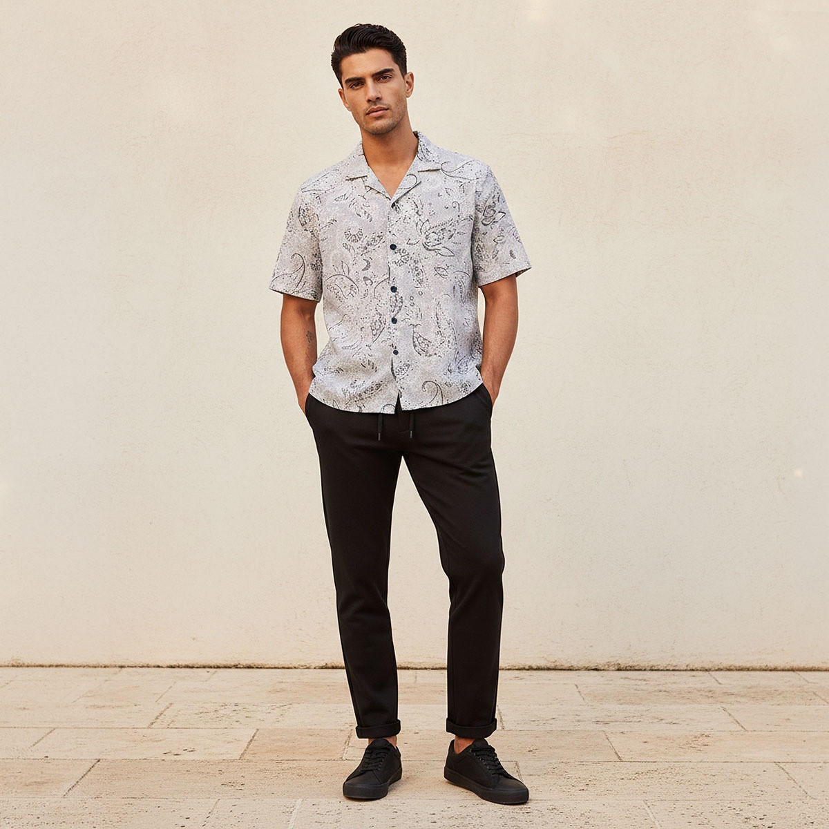 Splash Iconic Regular Fit Collared Popcorn Print Short Sleeves Shirt-men-clothing-shirts-image-3
