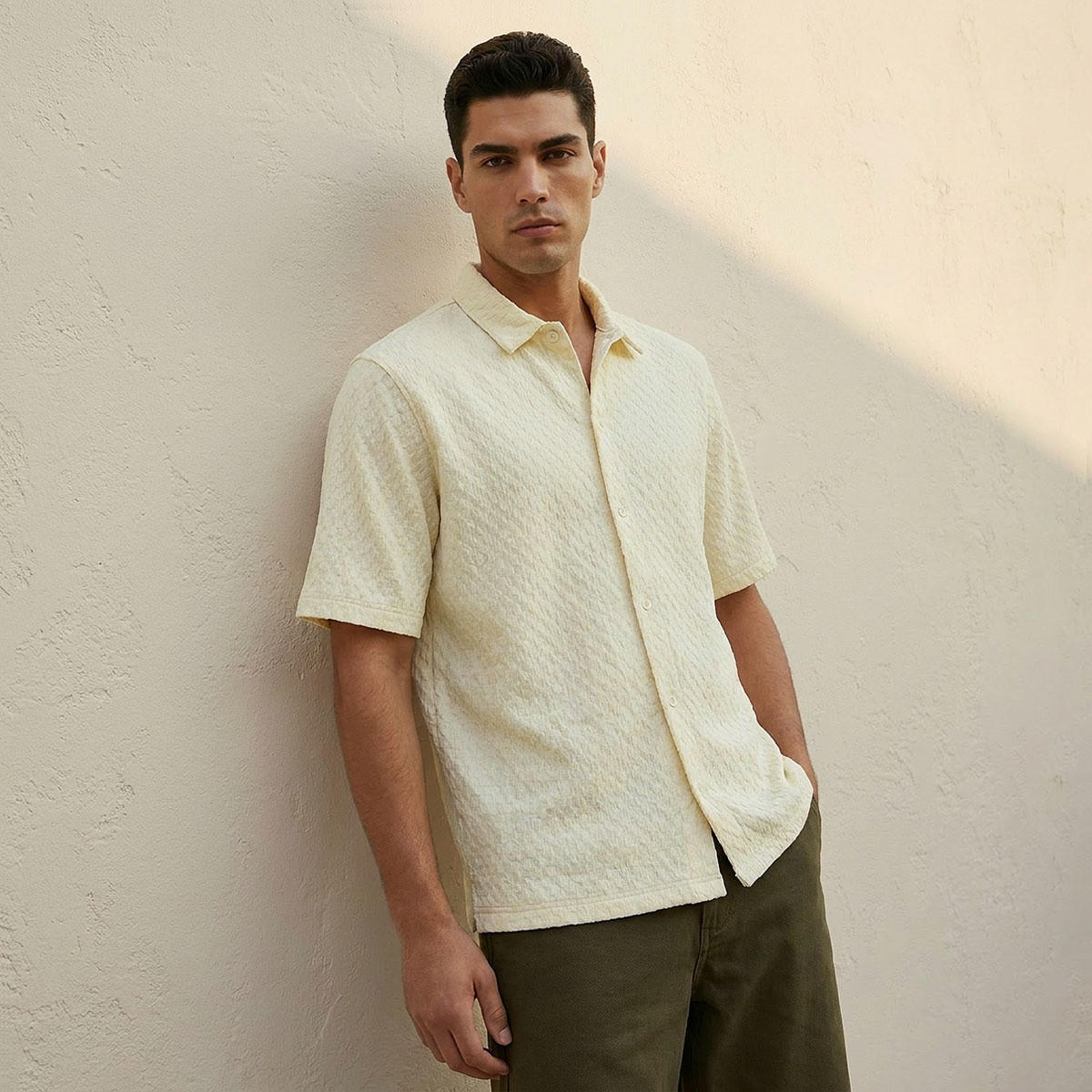 Splash Iconic Regular Fit Collared Jacquard Textured Short Sleeves Shirt-men-clothing-shirts-image-1
