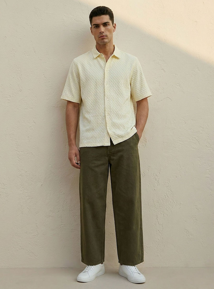 Splash Iconic Regular Fit Collared Jacquard Textured Short Sleeves Shirt-men-clothing-shirts-image-3