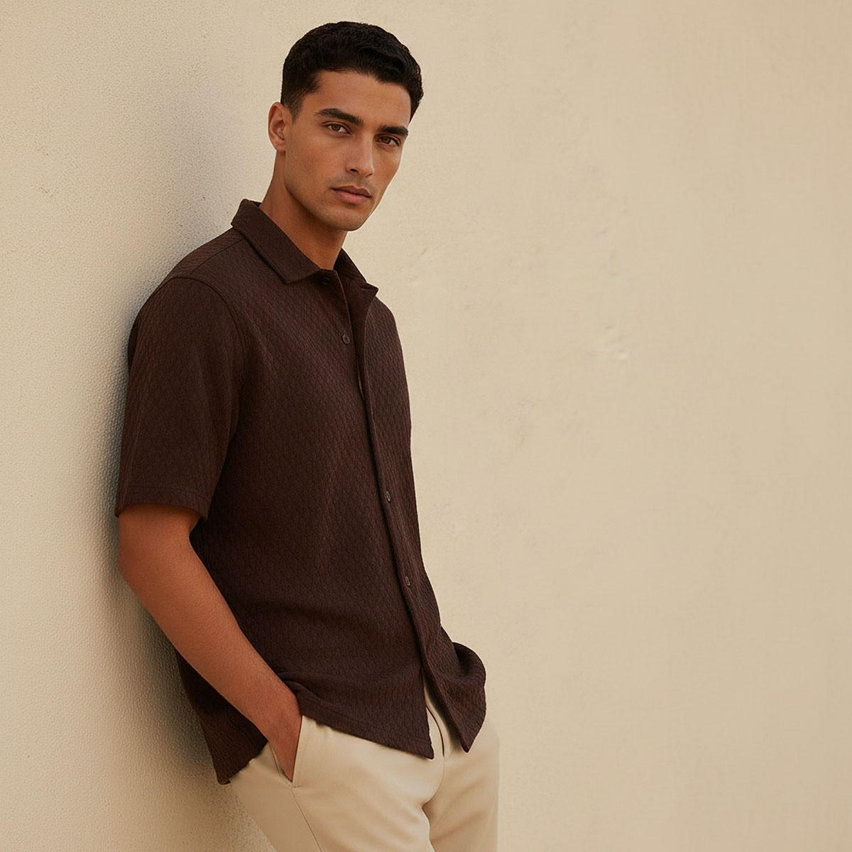 Splash Iconic Regular Fit Collared Jacquard Textured Short Sleeves Shirt-men-clothing-shirts-image-1