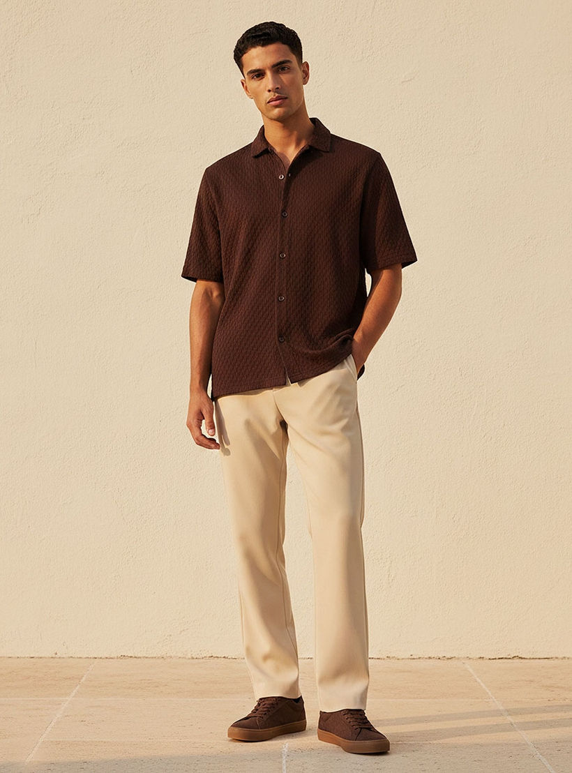 Splash Iconic Regular Fit Collared Jacquard Textured Short Sleeves Shirt-men-clothing-shirts-image-3