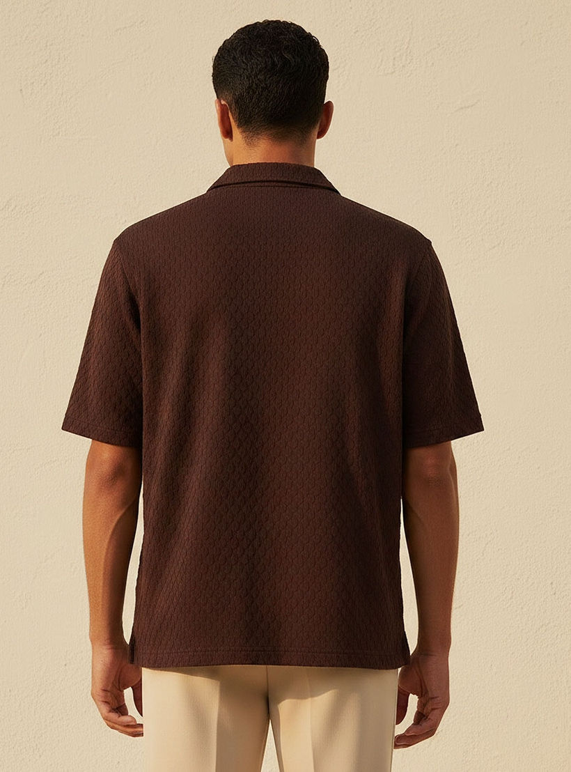 Splash Iconic Regular Fit Collared Jacquard Textured Short Sleeves Shirt-men-clothing-shirts-image-4