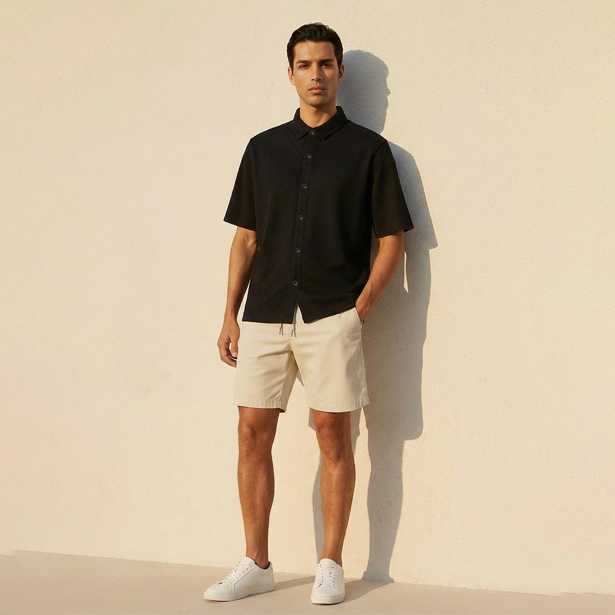 Splash Iconic Regular Fit Collared Jacquard Textured Short Sleeves Shirt-men-clothing-shirts-image-3