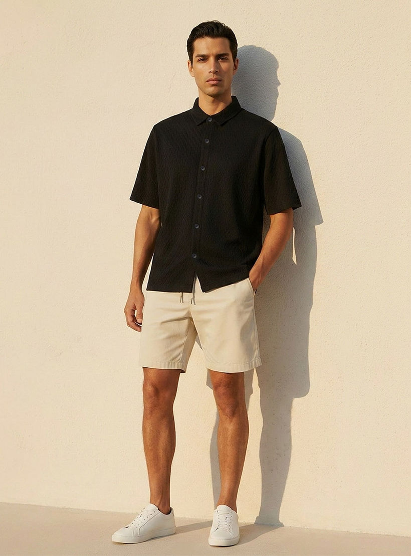 Splash Iconic Regular Fit Collared Jacquard Textured Short Sleeves Shirt-men-clothing-shirts-image-3