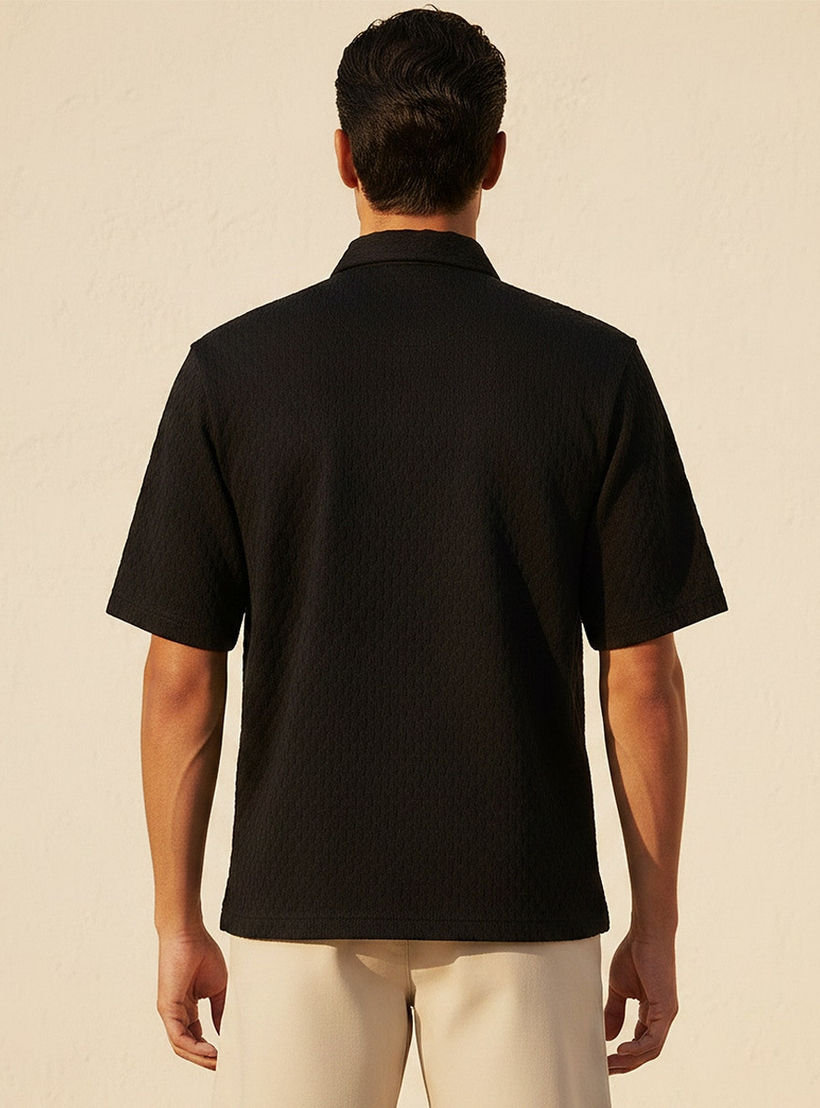 Splash Iconic Regular Fit Collared Jacquard Textured Short Sleeves Shirt-men-clothing-shirts-image-4