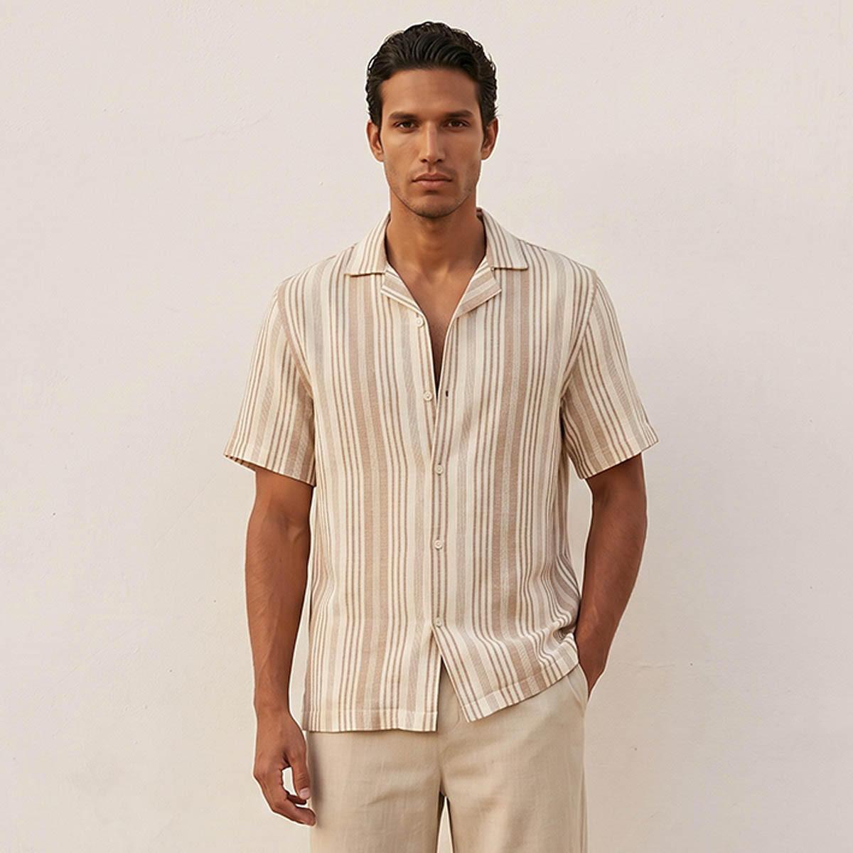 Splash Smart Regular Fit Camp Collar Striped Short Sleeves Shirt-men-clothing-shirts-image-1