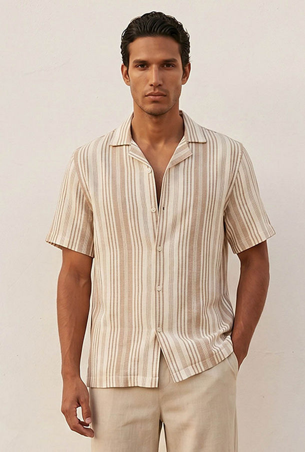 Splash Smart Regular Fit Camp Collar Striped Short Sleeves Shirt-men-clothing-image-1