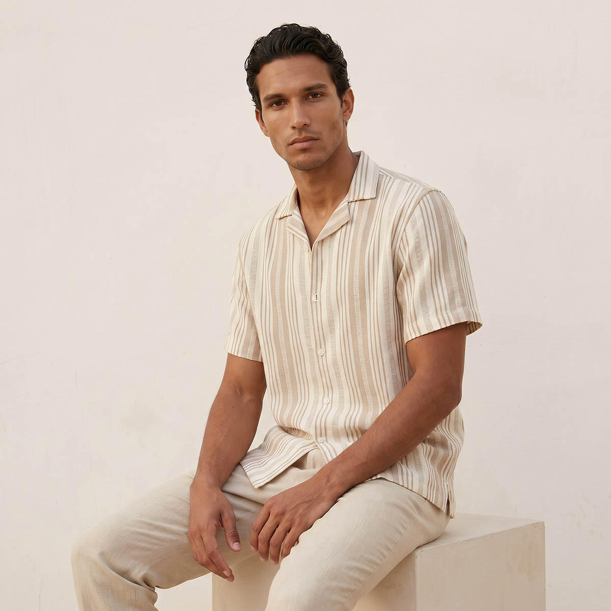 Splash Smart Regular Fit Camp Collar Striped Short Sleeves Shirt-men-clothing-shirts-image-5