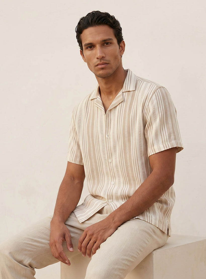 Splash Smart Regular Fit Camp Collar Striped Short Sleeves Shirt-men-clothing-shirts-image-5