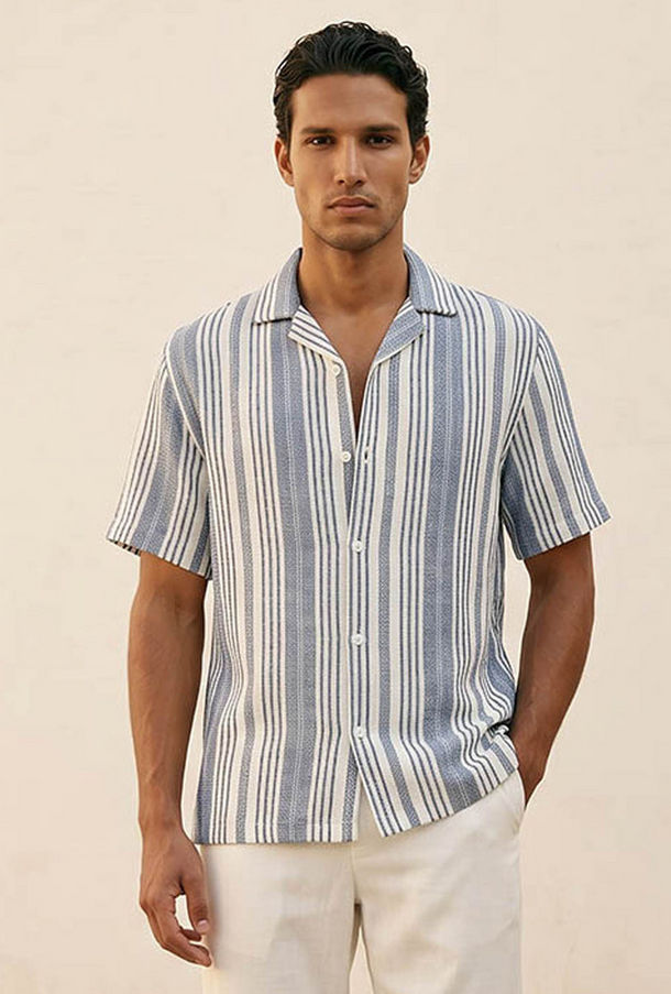 Splash Smart Regular Fit Camp Collar Striped Short Sleeves Shirt-men-clothing-image-1
