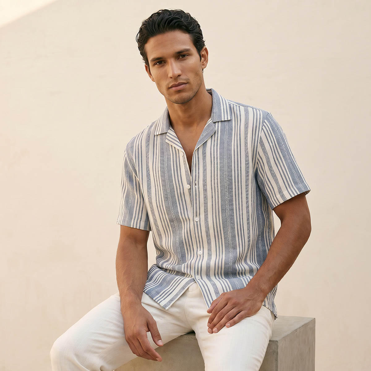 Splash Smart Regular Fit Camp Collar Striped Short Sleeves Shirt-men-clothing-shirts-image-5