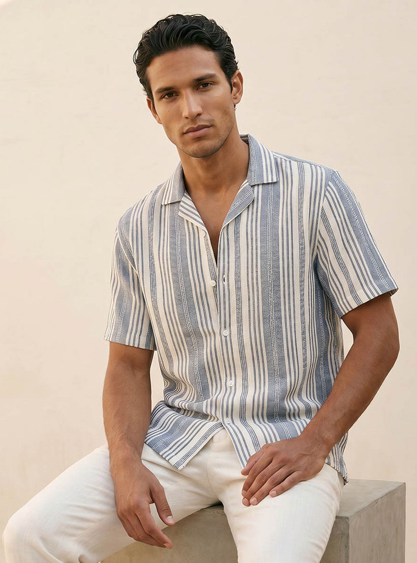 Splash Smart Regular Fit Camp Collar Striped Short Sleeves Shirt-men-clothing-shirts-image-5