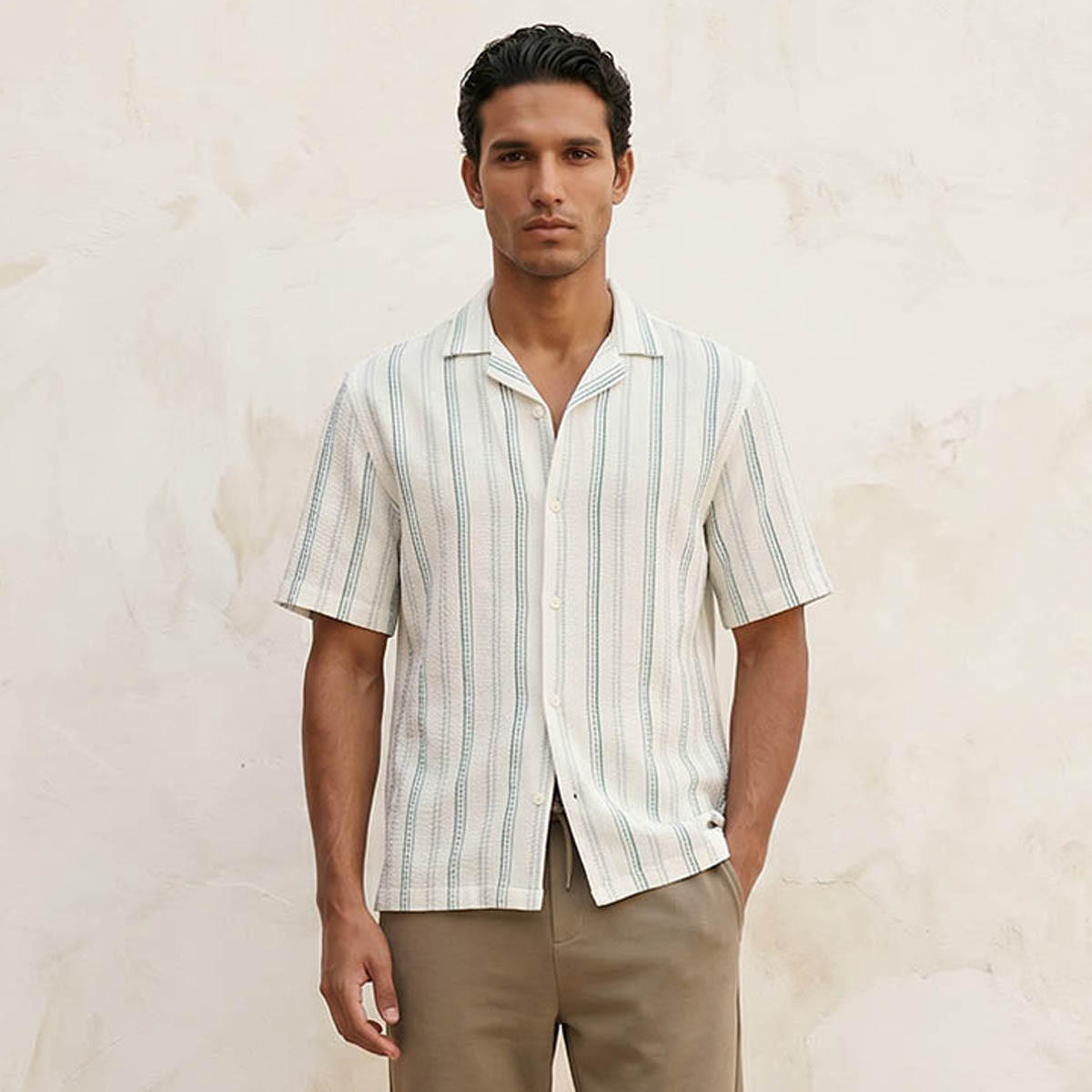 Splash Smart Regular Fit Camp Collar Striped Short Sleeves Shirt-men-clothing-shirts-image-1