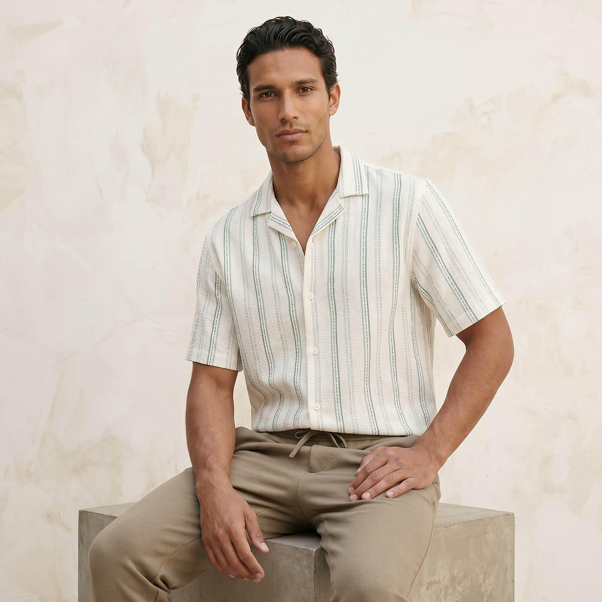 Splash Smart Regular Fit Camp Collar Striped Short Sleeves Shirt-men-clothing-shirts-image-5