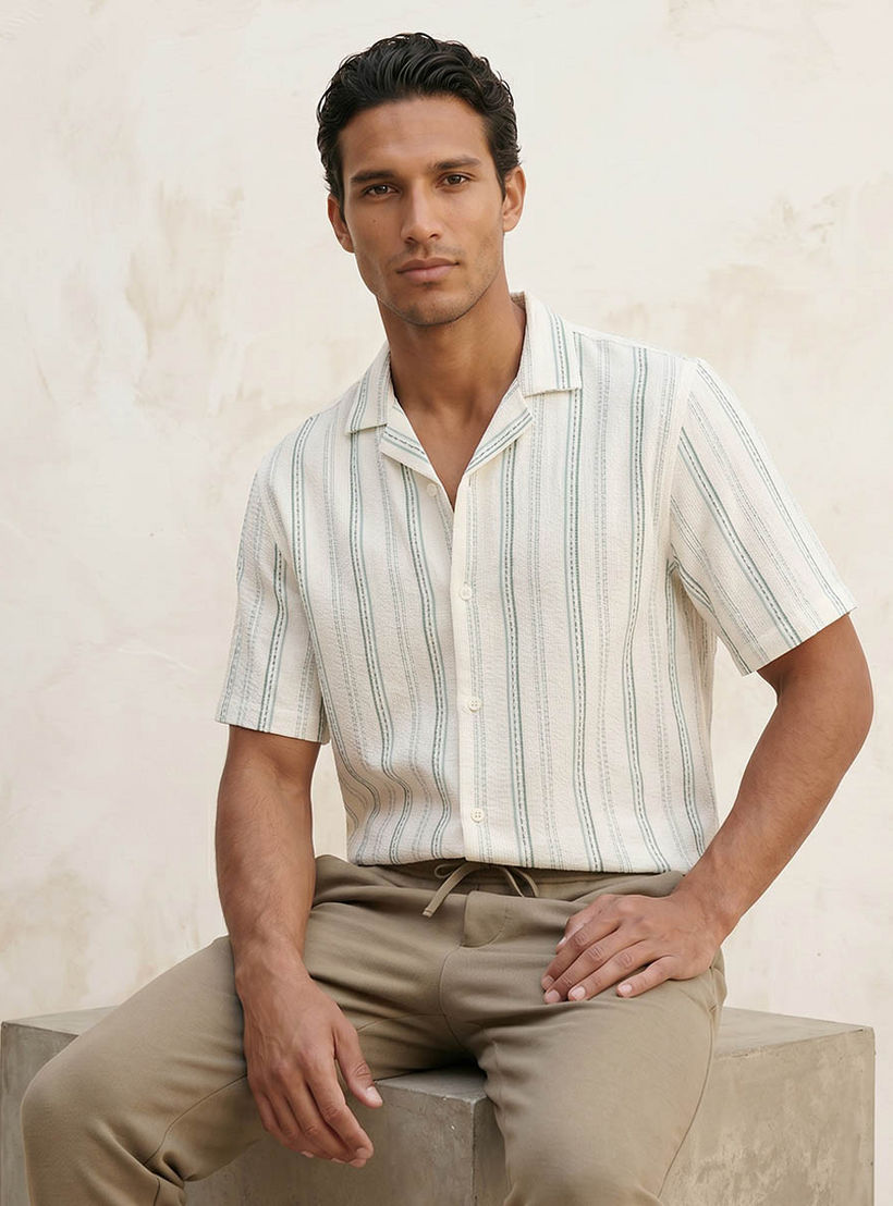 Splash Smart Regular Fit Camp Collar Striped Short Sleeves Shirt-men-clothing-shirts-image-5