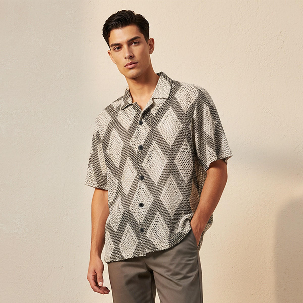 Splash Iconic Regular Fit Collared Mesh Textured Short Sleeves Shirt-men-clothing-shirts-image-1