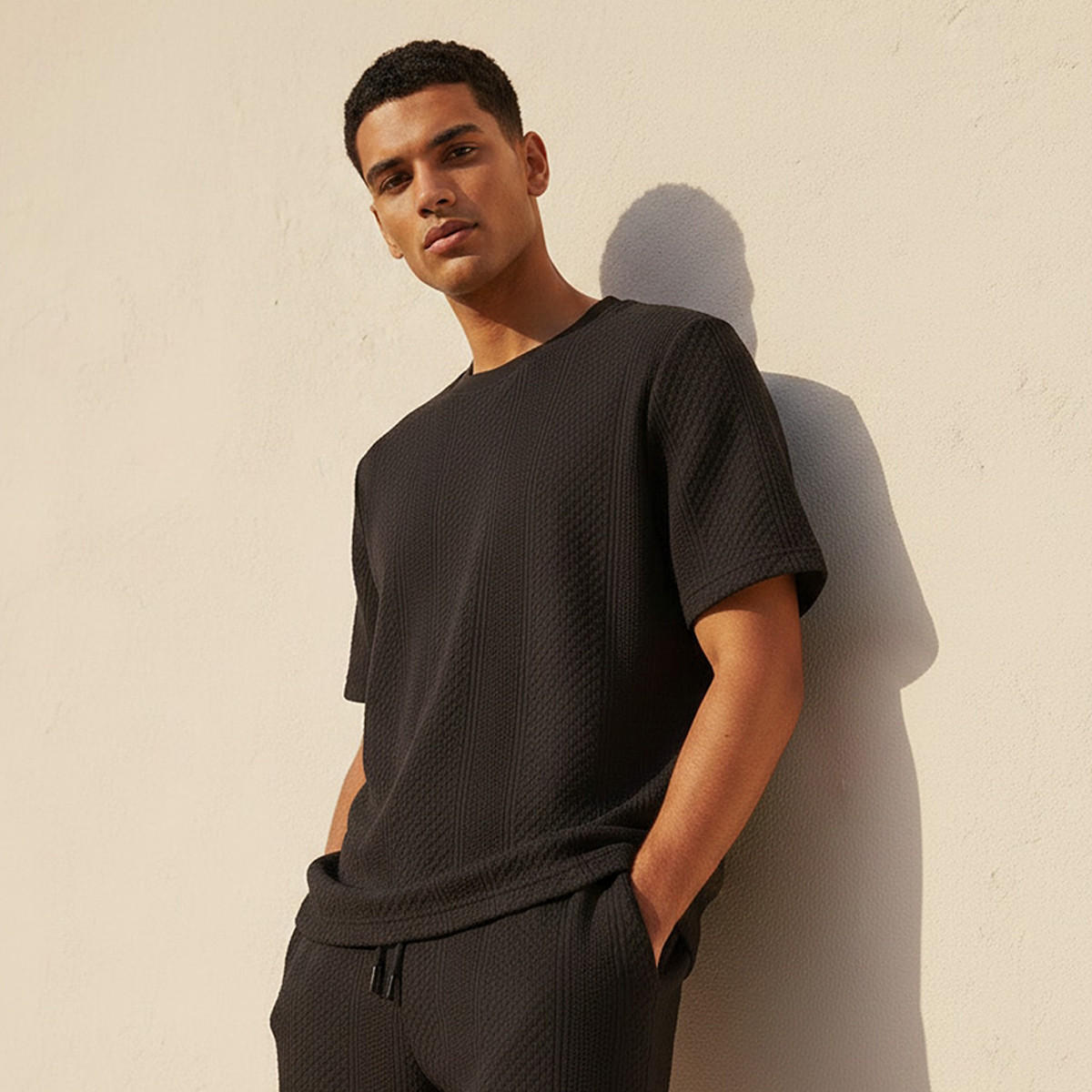 Iconic Men Regular Fit Crew Neck Short Sleeves Textured T-shirt-men-clothing-tshirtsandpolos-tshirts-image-1