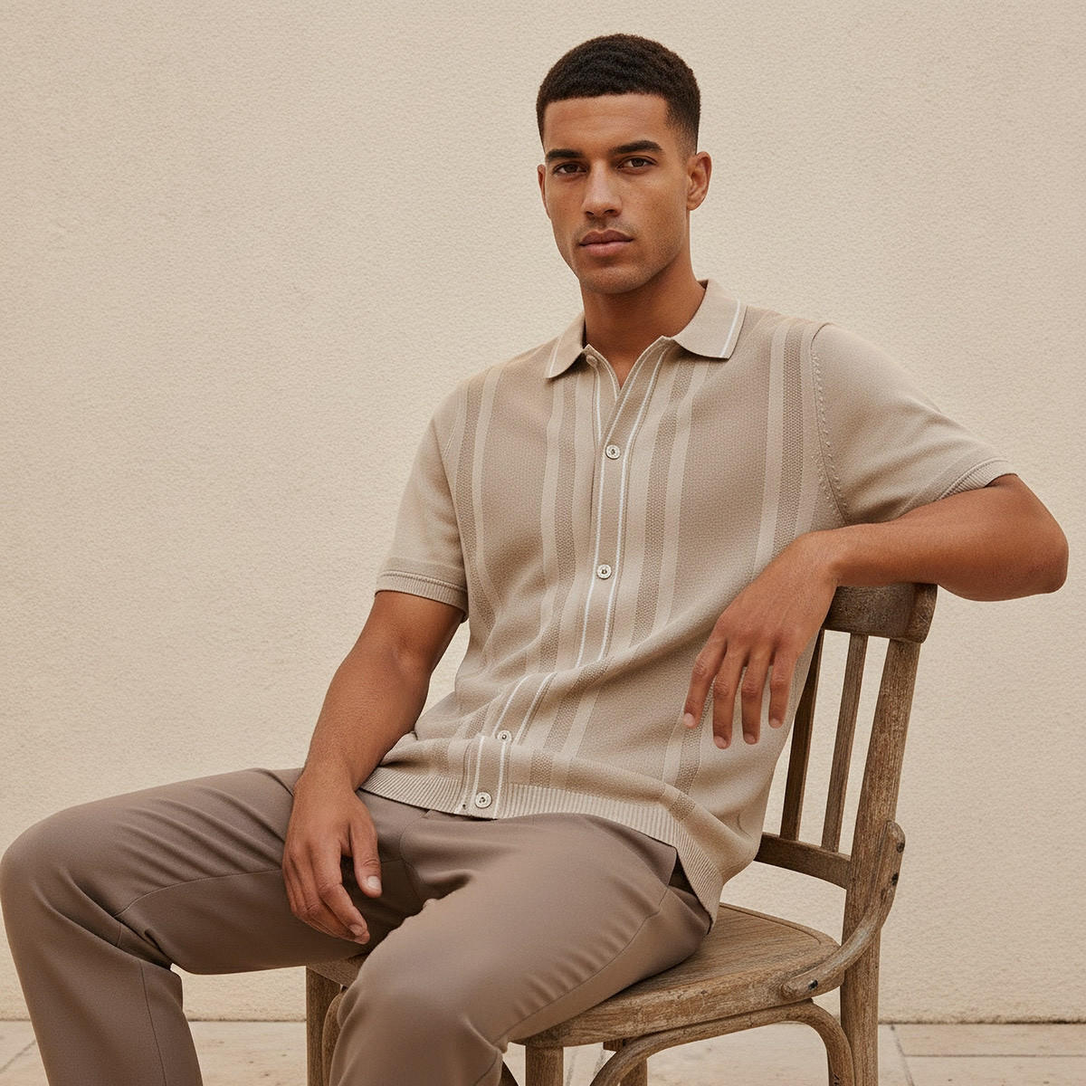 قميص بارز الملمس بقصة وياقة عادية وأكمام قصيرة من أيكونيك-men-clothing-shirts-image-5