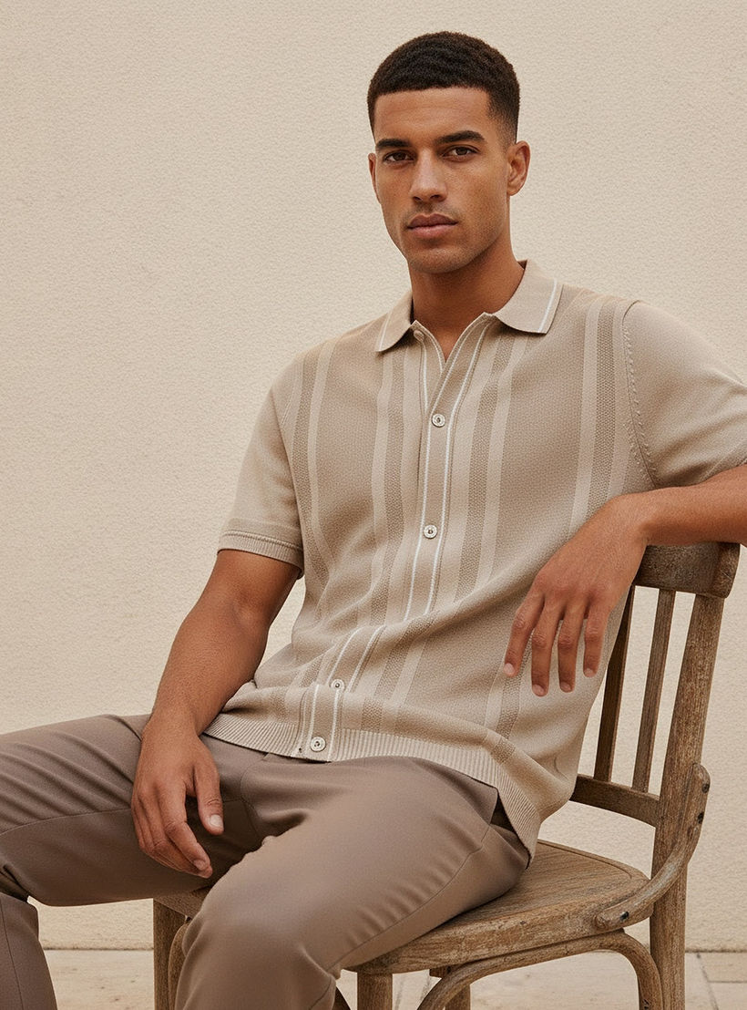 قميص بارز الملمس بقصة وياقة عادية وأكمام قصيرة من أيكونيك-men-clothing-shirts-image-5