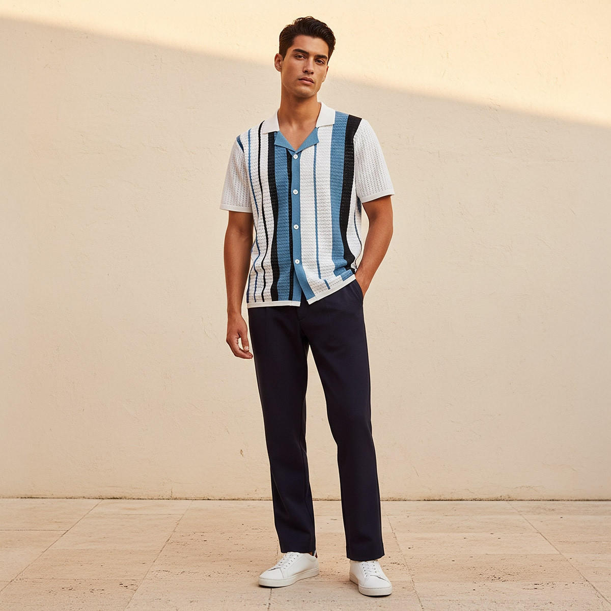 Splash Iconic Camp Collar Striped Short Sleeves Shirt-men-clothing-shirts-image-3