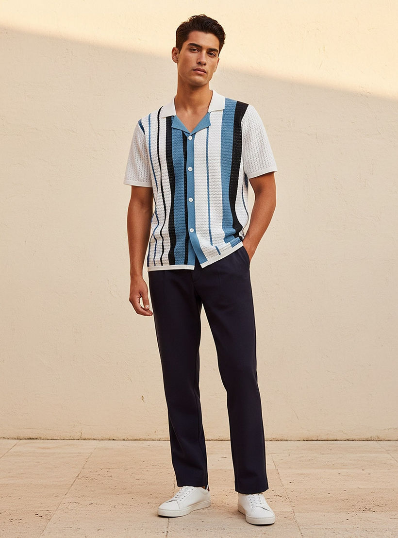 Splash Iconic Camp Collar Striped Short Sleeves Shirt-men-clothing-shirts-image-3