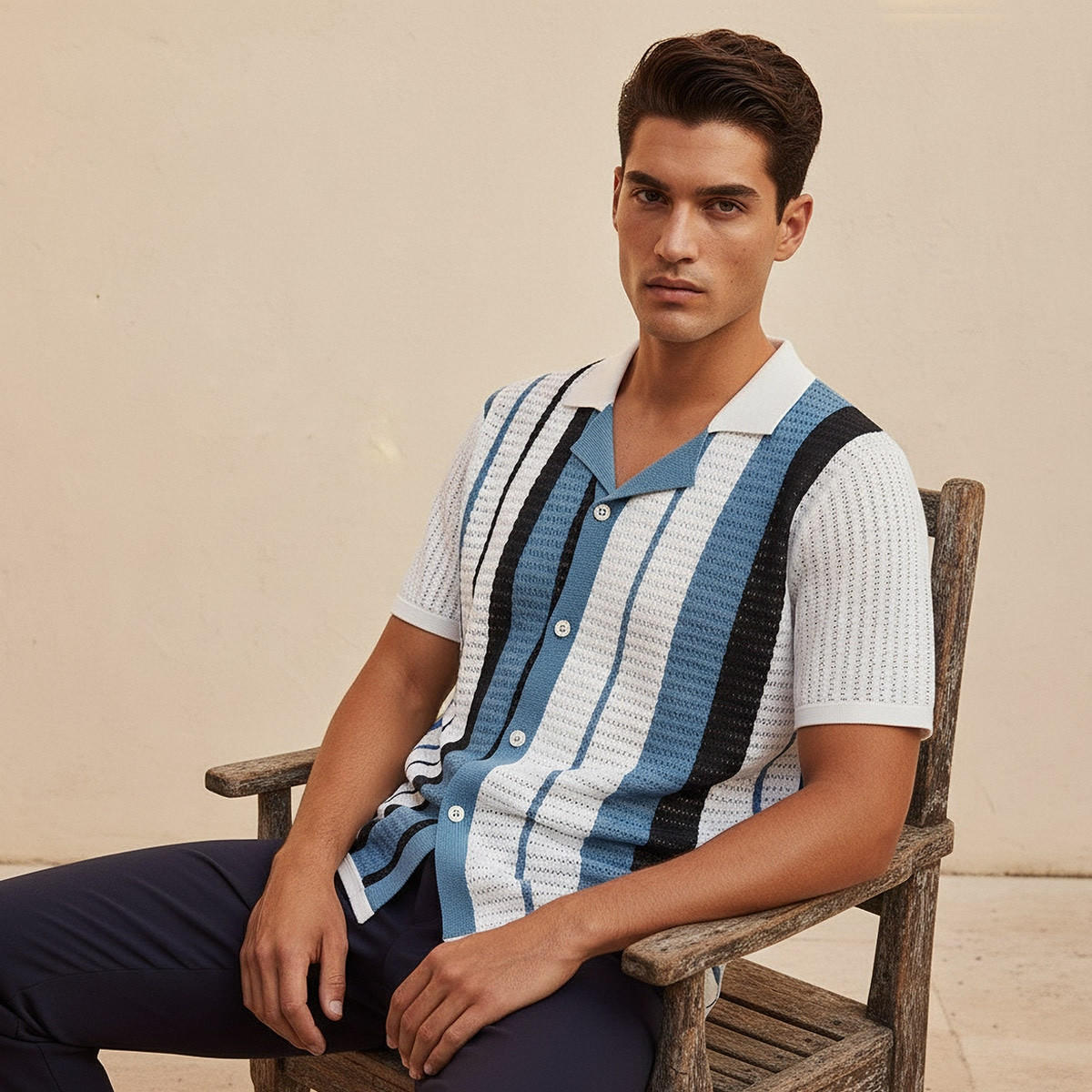 Splash Iconic Camp Collar Striped Short Sleeves Shirt-men-clothing-shirts-image-5