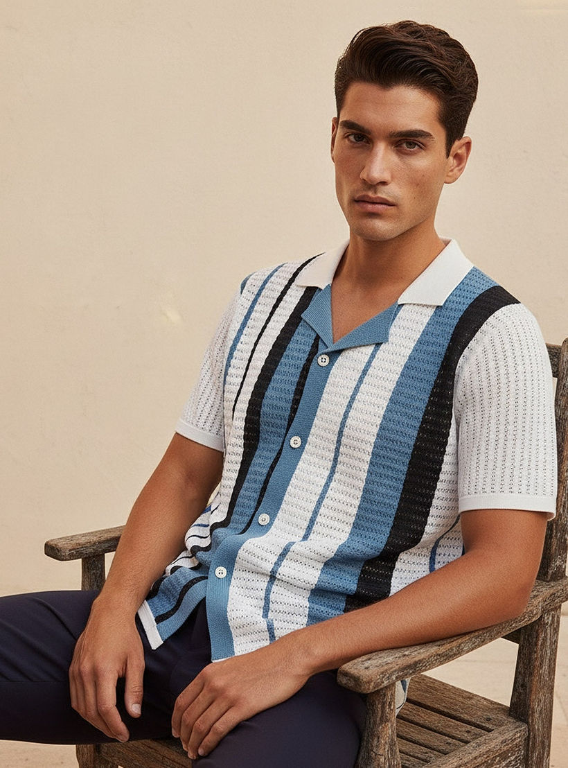 Splash Iconic Camp Collar Striped Short Sleeves Shirt-men-clothing-shirts-image-5