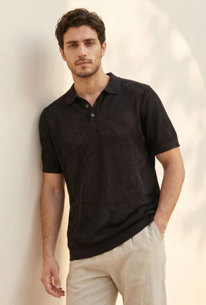 تيشيرت بولو جاكار بأكمام قصيرة من آيكونيك-men-clothing-tshirtsandpolos-image-1