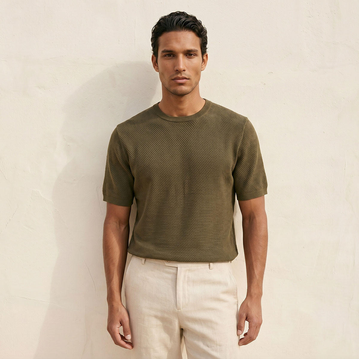 تيشيرت بياقة ضيقة وملمس بوبكورن بارز من سبلاش آيكونيك-men-clothing-tshirtsandpolos-tshirts-image-5