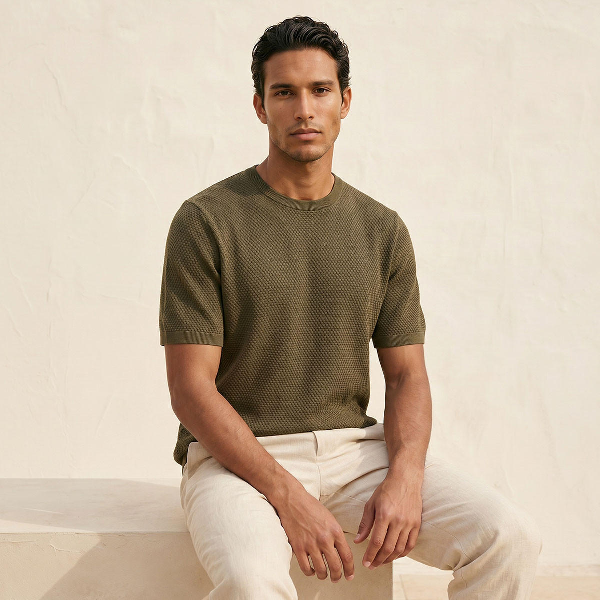 تيشيرت بياقة ضيقة وملمس بوبكورن بارز من سبلاش آيكونيك-men-clothing-tshirtsandpolos-tshirts-image-6