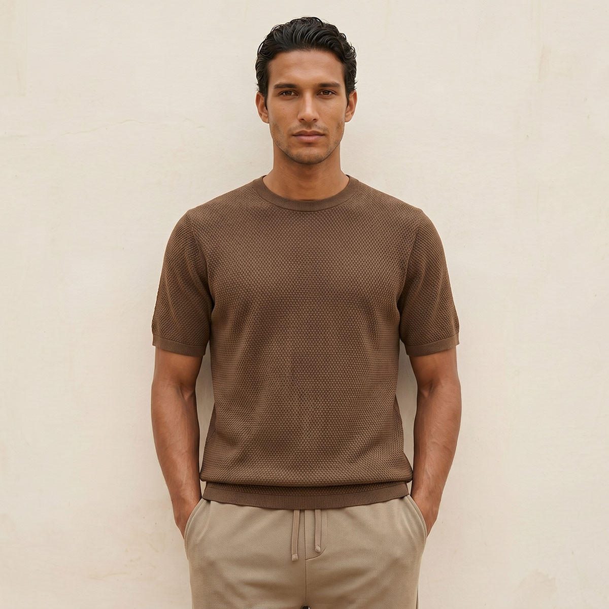 تيشيرت بياقة ضيقة وملمس بوبكورن بارز من سبلاش آيكونيك-men-clothing-tshirtsandpolos-tshirts-image-5