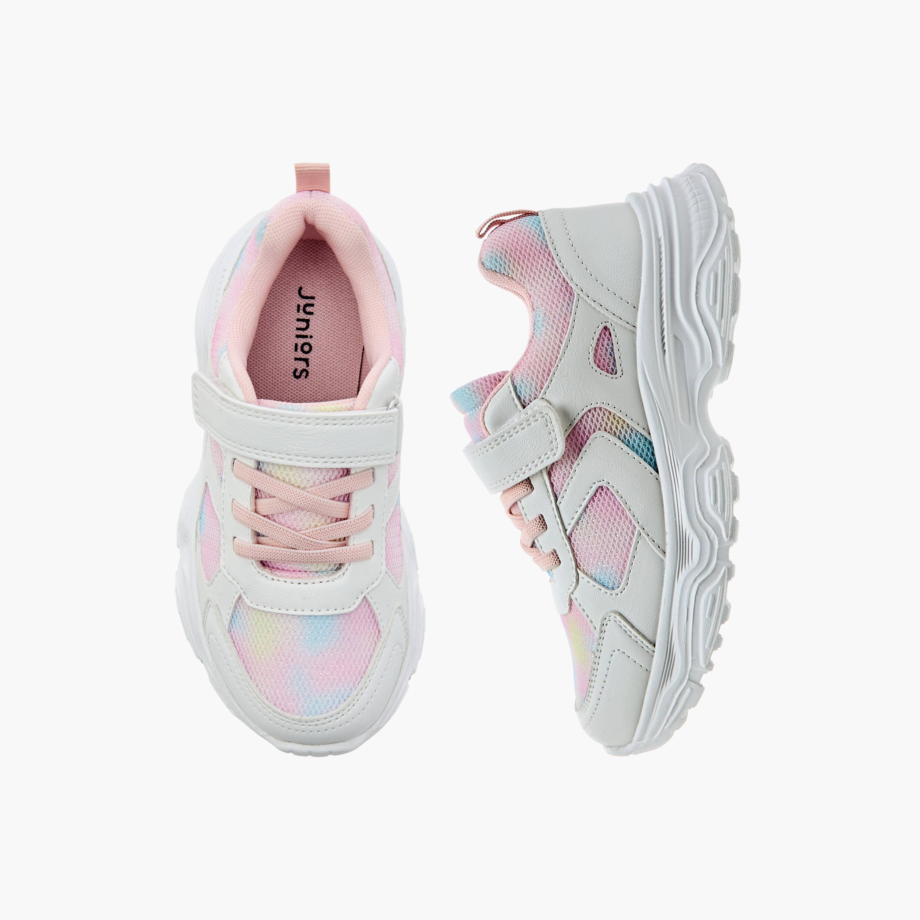 Juniors Panelled Sneakers with Hook and Loop Closure-girls-shoes-sneakers-image-1