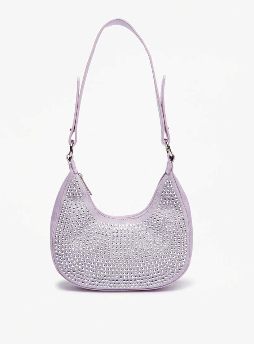 Embellished Hobo Bag with Zip Closure-girls-accessories-bags-image-1