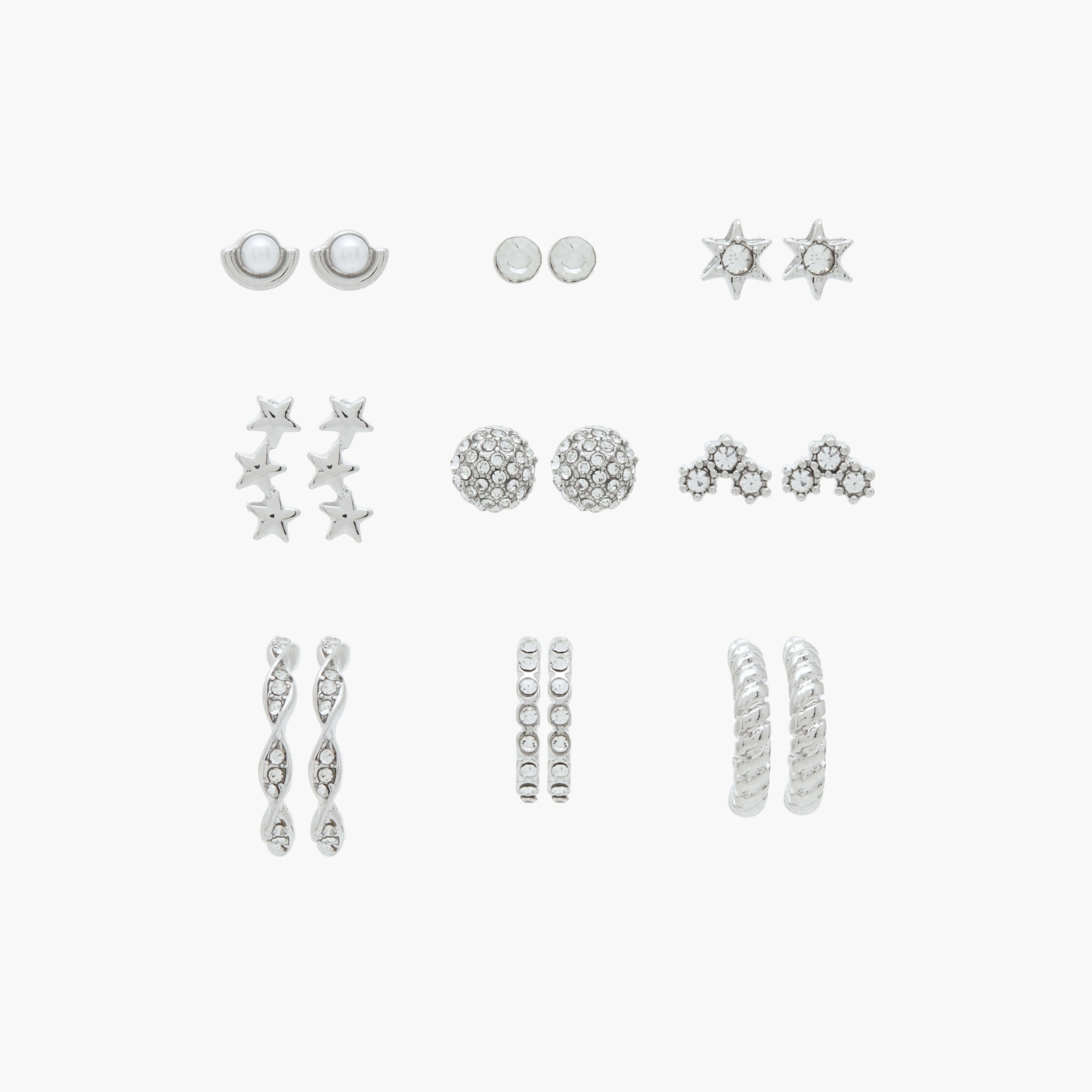 طقم أقراط بمكبس إغلاق خلفي 9 أزواج مزيّنة بالأحجار من فلورا بيلا-women-watchesandjewellery-jewellery-earrings-image-1