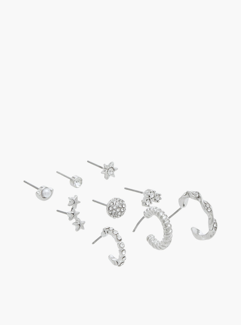 طقم أقراط بمكبس إغلاق خلفي 9 أزواج مزيّنة بالأحجار من فلورا بيلا-women-watchesandjewellery-jewellery-earrings-image-2