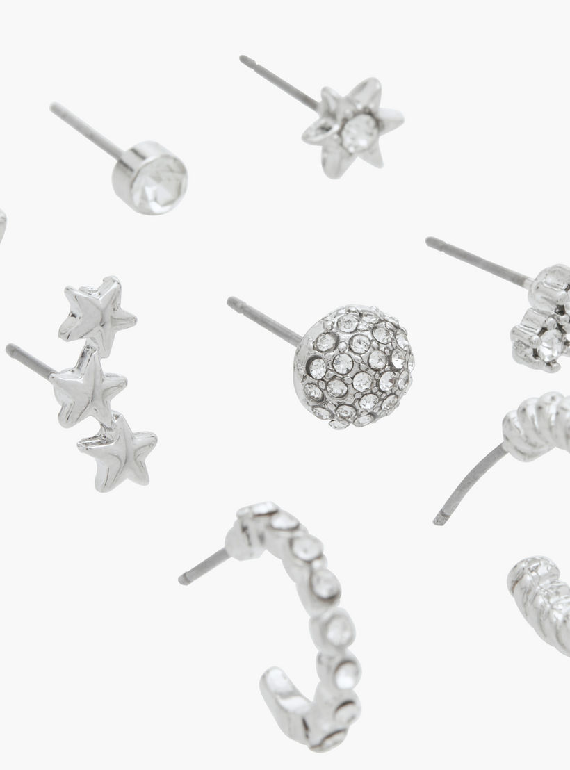 طقم أقراط بمكبس إغلاق خلفي 9 أزواج مزيّنة بالأحجار من فلورا بيلا-women-watchesandjewellery-jewellery-earrings-image-3