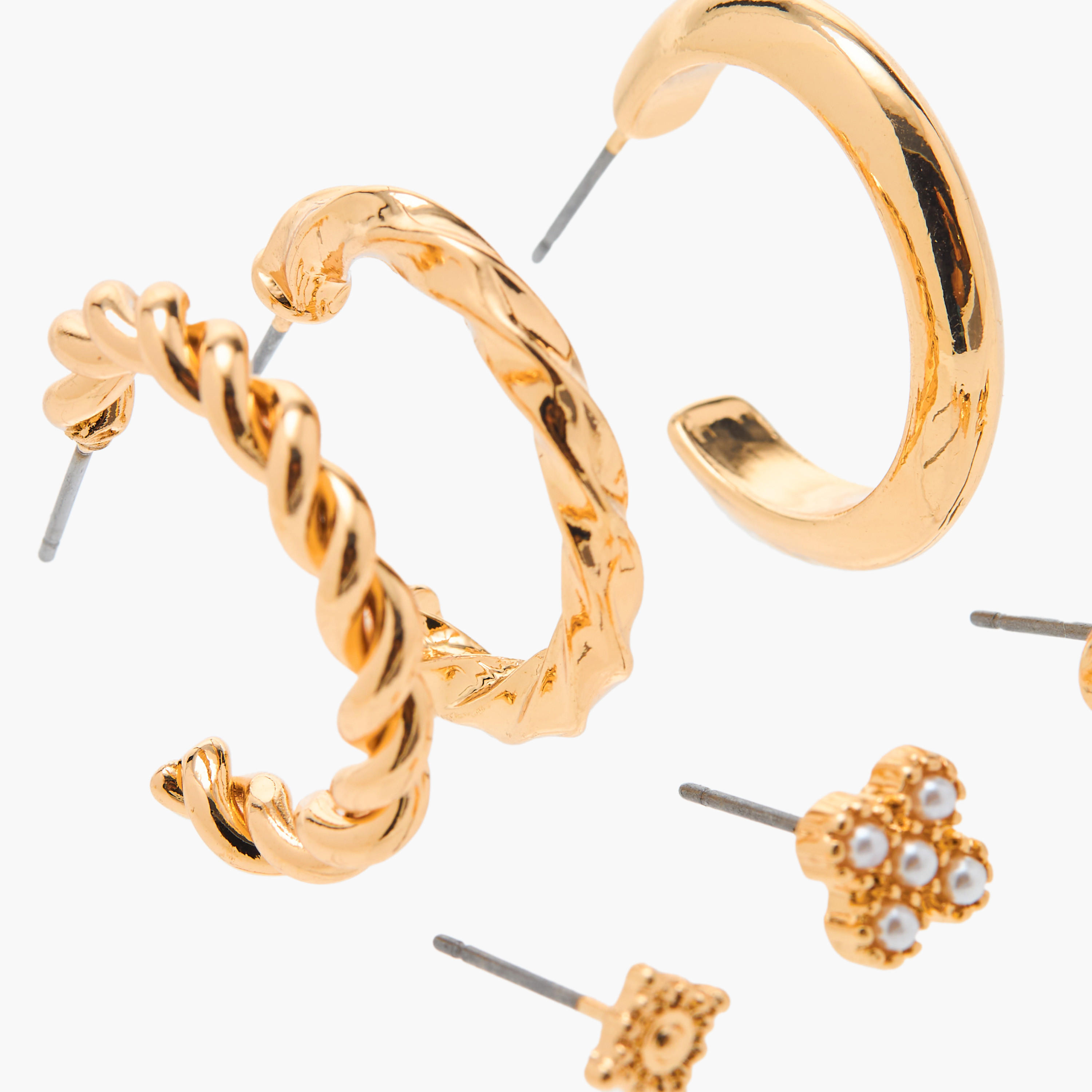 Flora Bella Assorted Metallic Earrings with Pushback Closure - Set of 6-women-watchesandjewellery-jewellery-earrings-image-7
