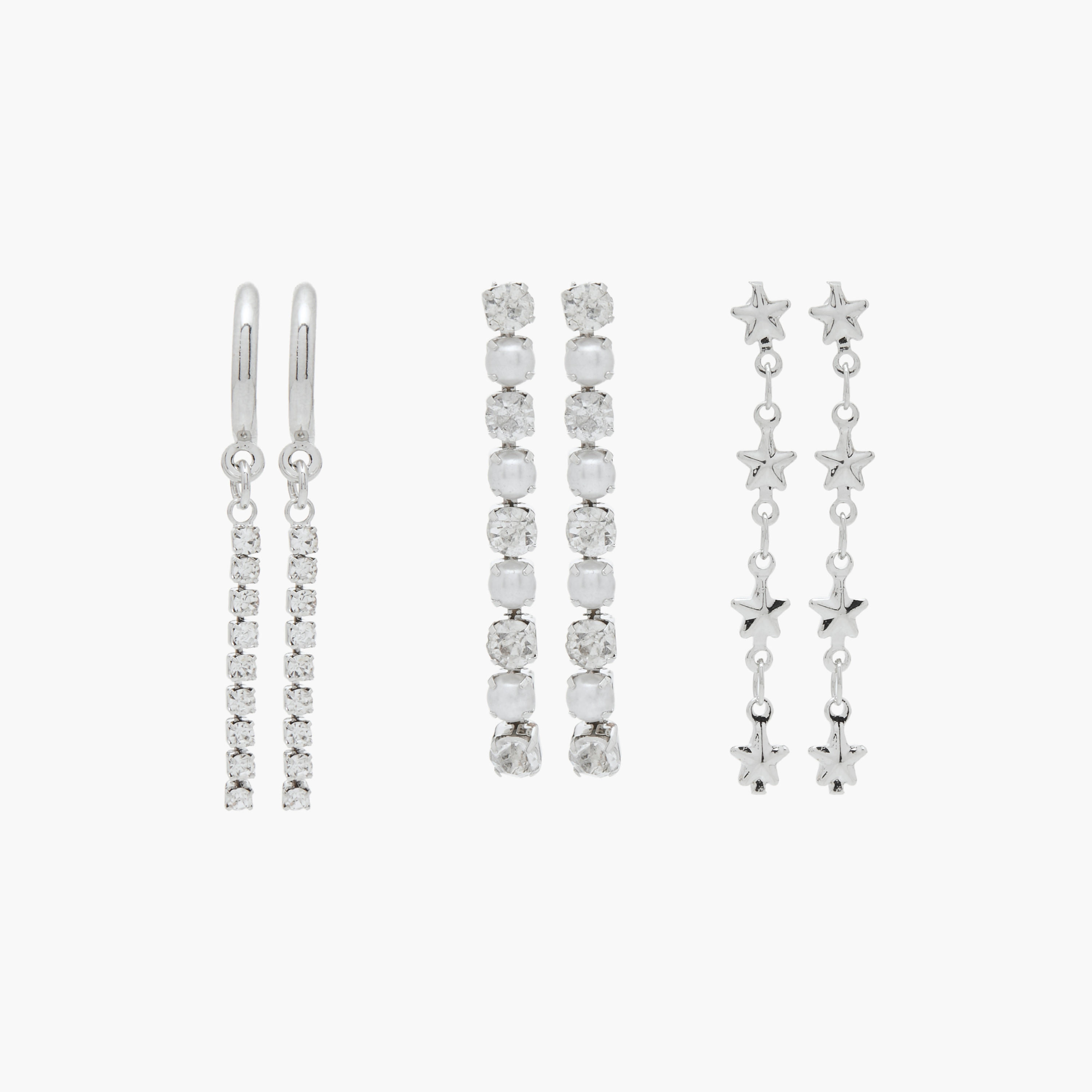 طقم أقراط متدلية بمكبس إغلاق خلفي 3 أزواج مزيّنة بالأحجار من فلورا بيلا-women-watchesandjewellery-jewellery-earrings-image-1