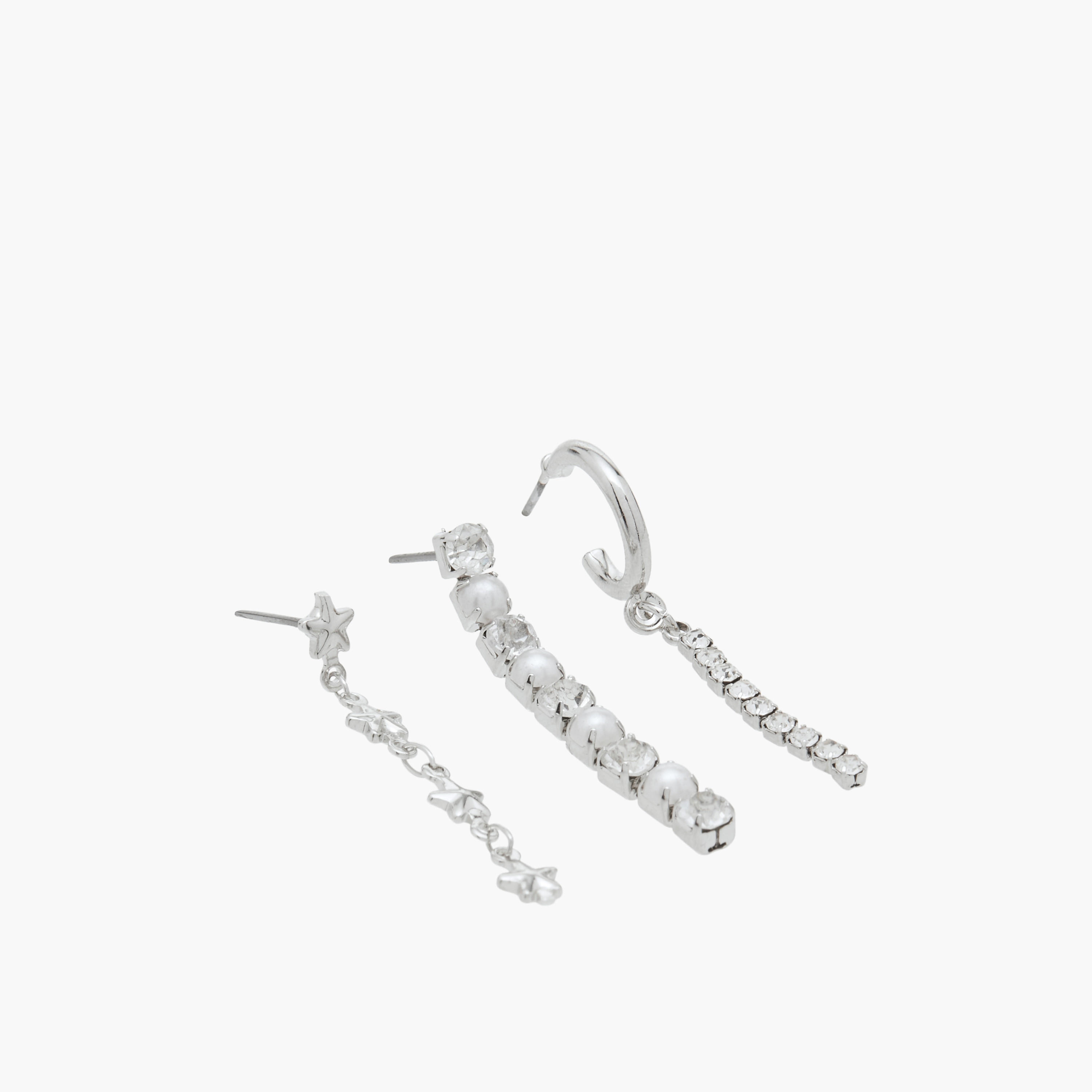 طقم أقراط متدلية بمكبس إغلاق خلفي 3 أزواج مزيّنة بالأحجار من فلورا بيلا-women-watchesandjewellery-jewellery-earrings-image-2